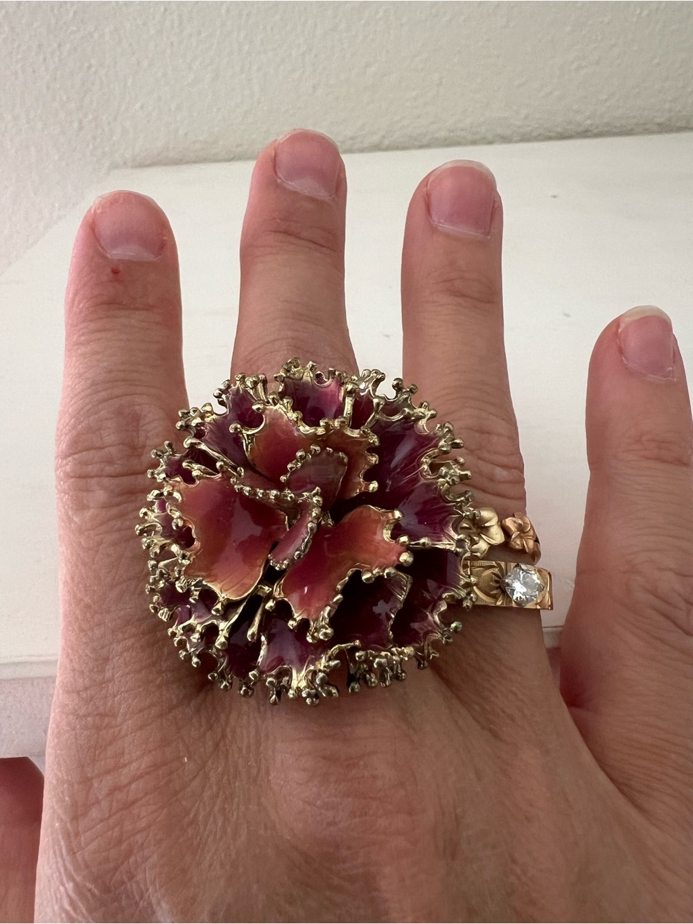 Gold-Tone Pink coral design Statement Ring